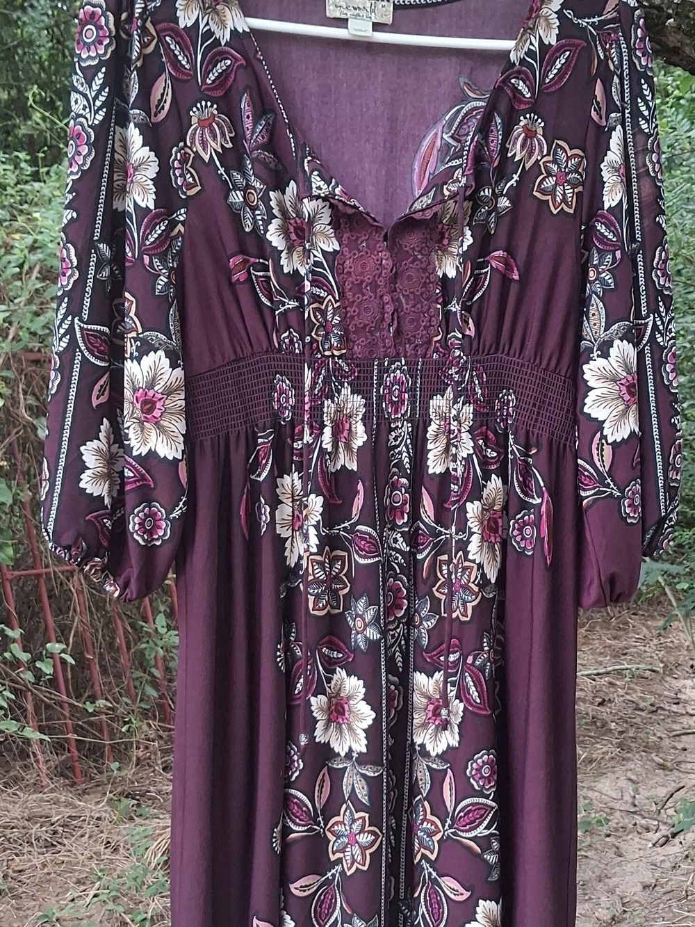 ONE WORLD Plum Floral Boho Midi Dress